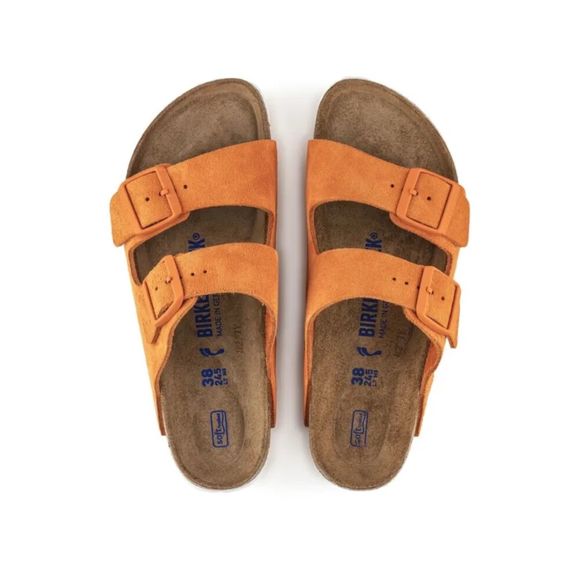 New Birkenstock Arizona SFB Almond Suede Leather Regular Eu39 Orange - Picture 7 of 10